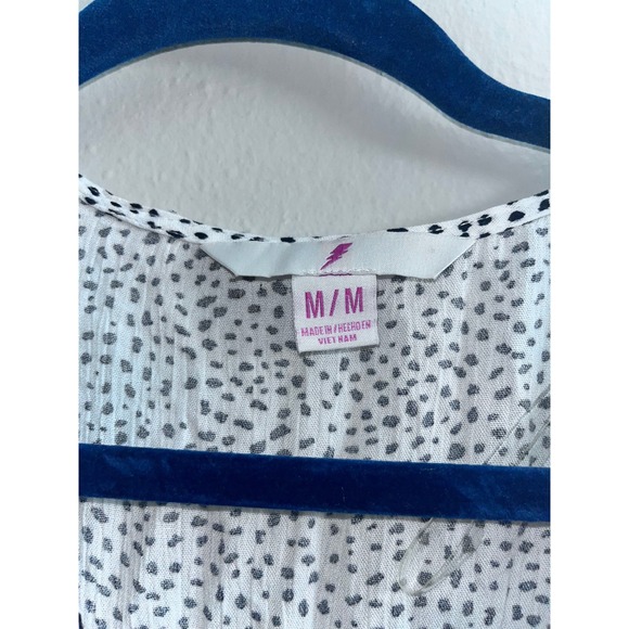 Spotted Mini Dress Long Sleeve V Neck White Black Party Cocktail Women's - Picture 2 of 3